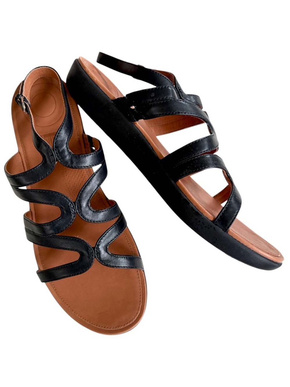 NEW FitFlop Leather Strata Sandals Black Size 10